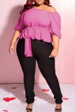 Rose Red Casual Solid Patchwork Snedkrage Plus Size Toppar