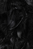negro celebridades patchwork sólido plumas cintura alta recto color sólido bottoms