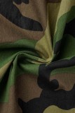 Grijze casual camouflageprint met split, normale hoge taille, conventionele volledige printrokken