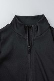 Khaki Lässige Sportswear Solid Basic Zipper Collar Skinny Strampler