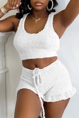 White Sexy Casual Solid Basic U Neck Sleeveless Two Pieces