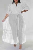 ホワイト カジュアル プラス サイズ ソリッド パッチワーク シャツ カラー シャツ ドレス