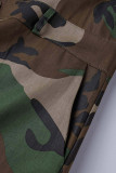 Vert armée Casual Street Print Camouflage Patchwork Poche Boucle Turndown Collar Vêtements d'extérieur (sans chapeau de ceinture)