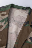 Capispalla verde militare Casual Street Stampa mimetica Stampa patchwork Tasca con fibbia Colletto con risvolto (senza cappello da cintura)