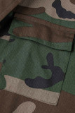 Armeegrün Casual Street Print Camouflage Print Patchwork Taschenschnalle Umlegekragen Oberbekleidung (ohne Gürtelhut)