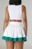 White Casual Solid Patchwork Contrast Zipper Collar Sleeveless Two Pieces