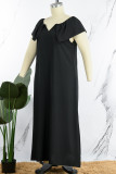 Zwart Casual Effen Basic V-hals Eenstaps rok Grote maten jurken
