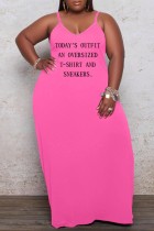 Розовое сексуальное повседневное платье с буквенным принтом, однотонное длинное платье с открытой спиной и бретельками, платья больших размеров