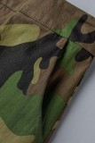 Grijze casual camouflageprint met split, normale hoge taille, conventionele volledige printrokken