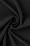 Robes de grande taille noires décontractées basiques à col en V et à une étape