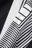 ブラック カジュアル ジオメトリック パッチワーク ターンダウン カラー シャツ ドレス (ベルトなし)