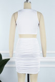 White Sexy Casual Solid Hollowed Out Fold O Neck Sleeveless Two Pieces