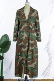 Outerwear verde militar com estampa de rua estampa camuflada patchwork com fivela de bolso e gola redonda (sem chapéu de cinto)