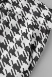 Khaki Casual Print Patchwork Zipper Collar Short Sleeve Two Pieces