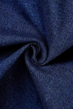 Short en jean bleu profond décontracté uni patchwork taille haute classique couleur unie grande taille