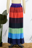 Flerfärgad Casual Patchwork Kontrast Vanlig hög midja Konventionell Patchwork plisserad kjol