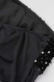 Paillettes nere sexy patchwork trasparenti senza spalline senza spalline senza maniche in due pezzi