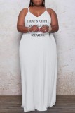 White Sexy Casual Letter Print Solid Backless Spaghetti Strap Long Dress Plus Size Dresses