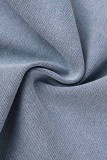 Azul celeste sexy casual patchwork sólido dobrado decote em V sem manga duas peças