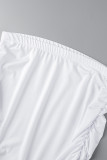 Белые сексуальные повседневные сплошные выдолбленные складки с круглым вырезом без рукавов из двух частей