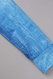 Due pezzi a maniche lunghe con scollo a O di base con stampa casual blu
