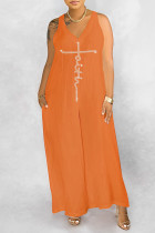 Orange Casual Solid Patchwork Hot Drill V-Ausschnitt Straight Jumpsuits