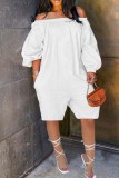 Wit Casual Solid Patchwork Ruglooze off-shoulder normale romper