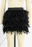 White Celebrities Solid Patchwork Feathers High Waist Straight Solid Color Bottoms