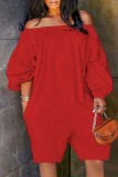 Rood Casual Solid Patchwork Ruglooze off-shoulder normale romper