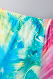 Multicolore Sexy Imprimer Tie Dye Patchwork Pli Spaghetti Strap Sans Manches Deux Pièces