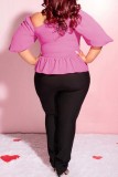 Rose Red Casual Solid Patchwork Snedkrage Plus Size Toppar