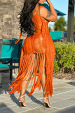 Orange Sexy Solid Tassel Hollowed Out Patchwork Swimwears Cover Up