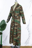 Armeegrün Casual Street Print Camouflage Print Patchwork Taschenschnalle Umlegekragen Oberbekleidung (ohne Gürtelhut)