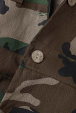 Capispalla verde militare Casual Street Stampa mimetica Stampa patchwork Tasca con fibbia Colletto con risvolto (senza cappello da cintura)
