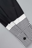 Robe chemise noire décontractée à col rabattu et patchwork géométrique (sans ceinture)