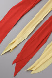 Красный сексуальный лоскутный бинт с открытой спиной асимметричный контрастный косой воротник без рукавов из двух частей
