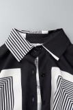 Tegelröd Casual Geometrisk Patchwork Skjortklänning med turndownkrage (utan bälte)
