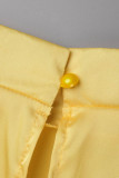 Vestidos longos com apliques diários amarelos casuais com miçangas e decote em bico