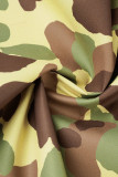 Groene Casual Camouflage Print Patchwork Turndown Kraag Bovenkleding