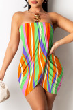 Cyaan sexy print patchwork backless strapless mouwloze jurkjurken