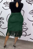 Pantaloni patchwork convenzionali skinny a vita alta con nappa tinta unita casual verde inchiostro
