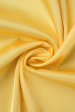 Amarillo casual diario sólido apliques rebordear o cuello vestido largo vestidos