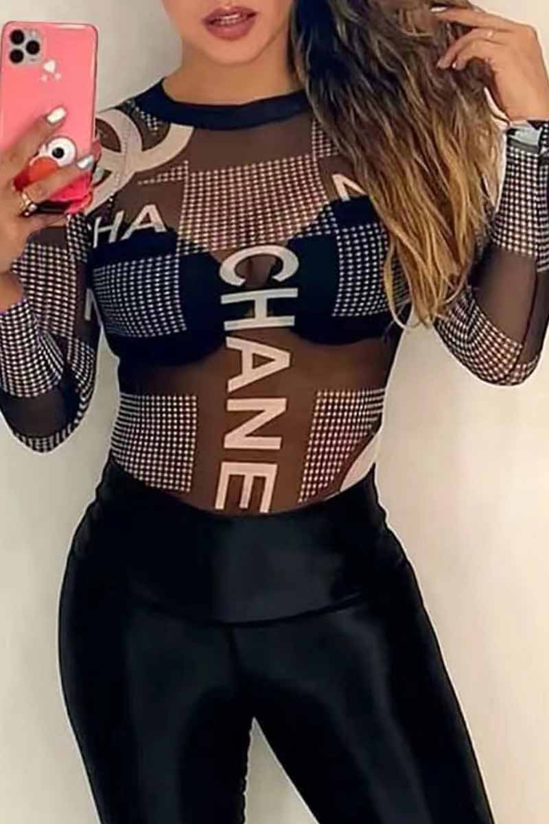 

Black And White Sexy Print Patchwork Letter Swimwears