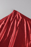 Розово-красный сексуальный сплошной лоскутный косой воротник без рукавов из двух частей