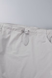 Pantalones casuales de color sólido de cintura baja regular de patchwork sólido de calle informal gris