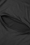 黒のセクシーなソリッド中空パッチワーク V ネック トランペット マーメイド ドレス