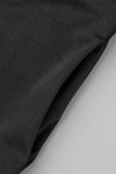Черные повседневные однотонные лоскутные оборки с круглым вырезом прямые платья больших размеров