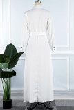 ホワイト カジュアル ソリッド パッチワーク バックル ターンダウン カラー ドレス