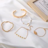 Золотые ежедневные винтажные браслеты из цельного жемчуга, набор из пяти предметов