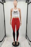 Red Street Print Patchwork Letter O Neck Sleeveless Two Pieces